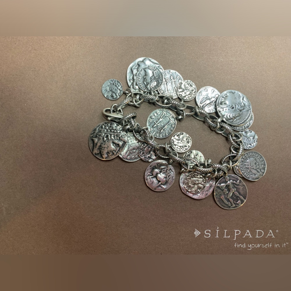 Silpada Silver Coin Charm Bracelet with Antiqued Shine